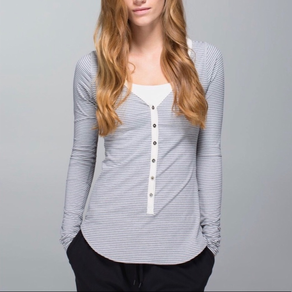 lululemon athletica Gray Striped Long Sleeve Top